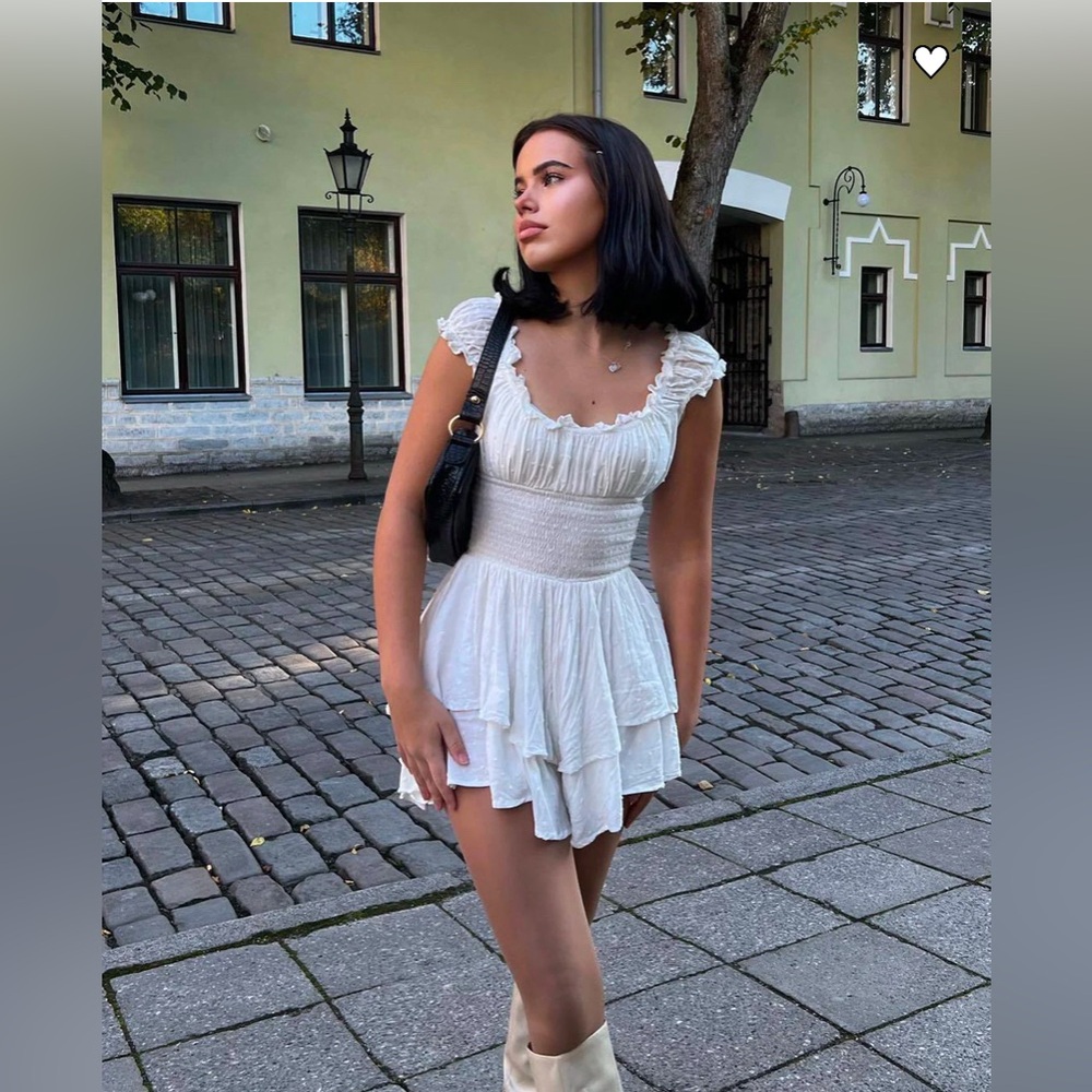 Princess Polly White Ruffled Mini Romper Dress
